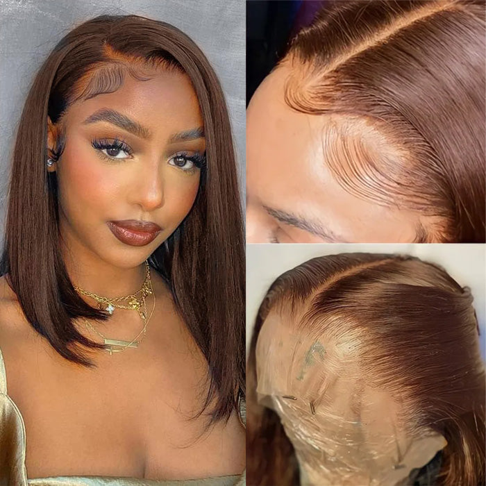 #350 Orange Straight Bob Wig 13x4 HD Lace Front Bob Wig Human Hair