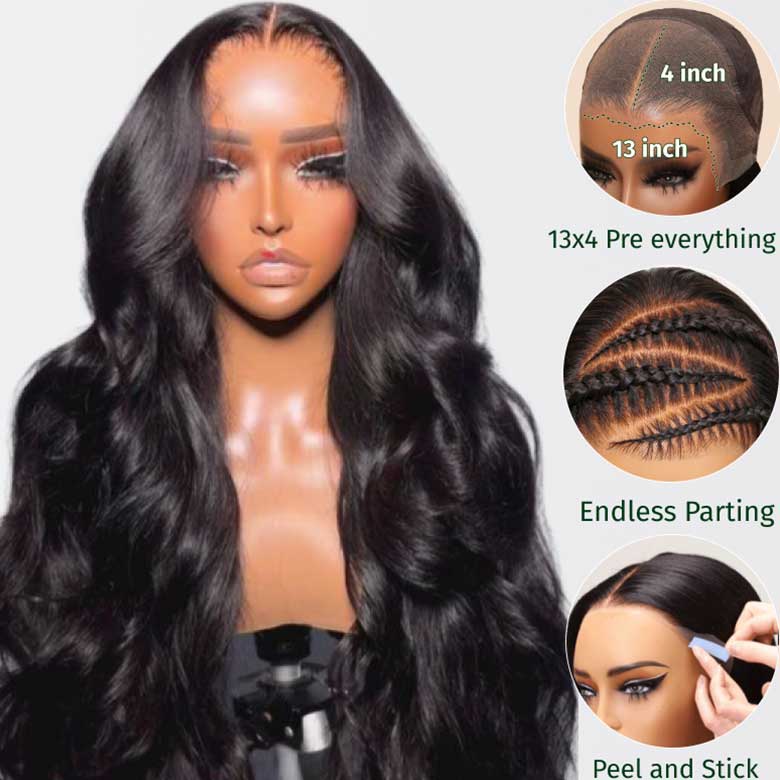 Body Wave Wigs Pre-Cut 13x4 Invisible HD Lace Frontal Human Hair Wigs