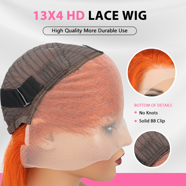 #350 Orange Straight Bob Wig 13x4 HD Lace Front Bob Wig Human Hair