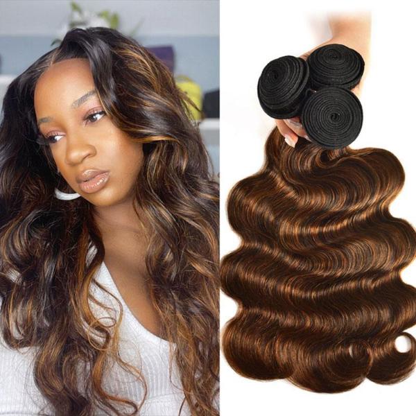 Balayage Hair Color 3 Bundles with Lace Closure Pre Plucked Free Part Highlights Ombre Hair Bundles Body Wave