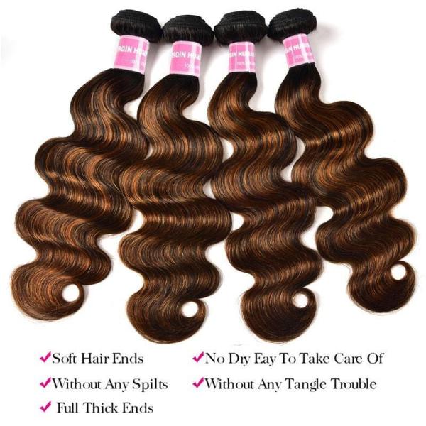Balayage Hair Color 3 Bundles with Lace Closure Pre Plucked Free Part Highlights Ombre Hair Bundles Body Wave