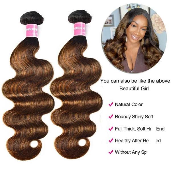Balayage Hair Color 3 Bundles with Lace Closure Pre Plucked Free Part Highlights Ombre Hair Bundles Body Wave