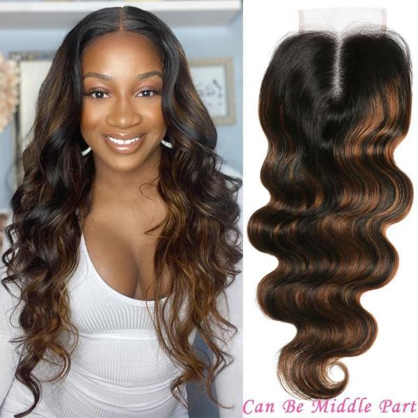 Balayage Hair Color 3 Bundles with Lace Closure Pre Plucked Free Part Highlights Ombre Hair Bundles Body Wave