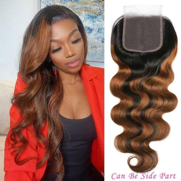 Balayage Hair Color 3 Bundles with Lace Closure Pre Plucked Free Part Highlights Ombre Hair Bundles Body Wave