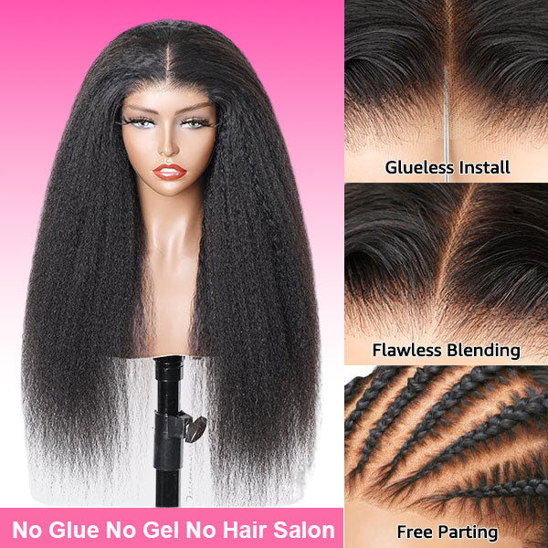 Kinky Straight Hair Wear Go Glueless Wigs 4x6 HD Lace Pre Cut Lace Closure Wigs