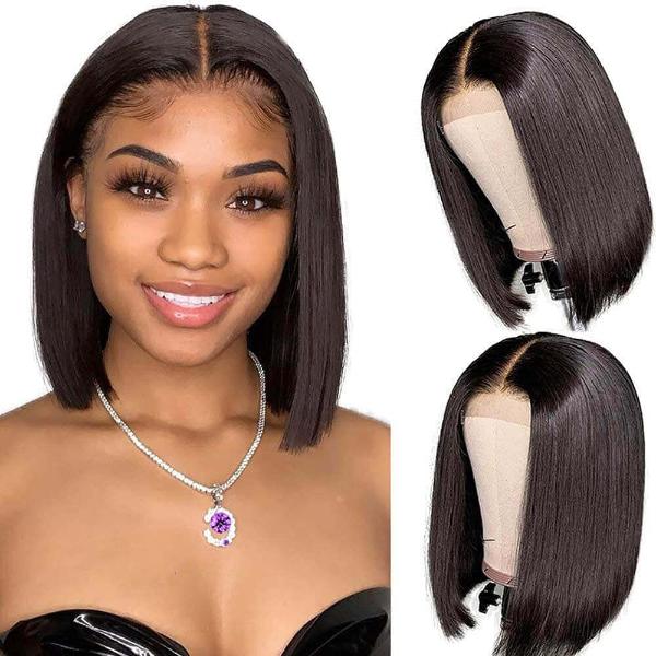 Glueless Pre-Cut 4x4 HD Lace Closure Human Hair Short Bob Wigs Straight Wear and Go Wigs
