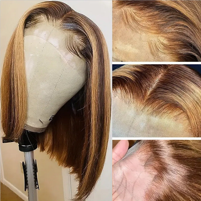#350 Orange Straight Bob Wig 13x4 HD Lace Front Bob Wig Human Hair
