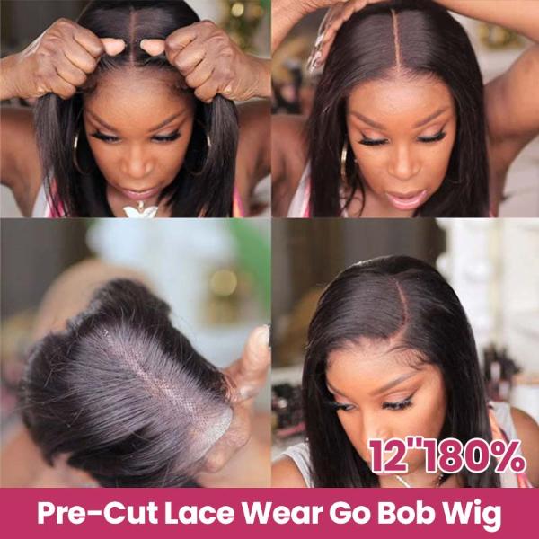 Glueless Pre-Cut 4x4 HD Lace Closure Human Hair Short Bob Wigs Straight Wear and Go Wigs