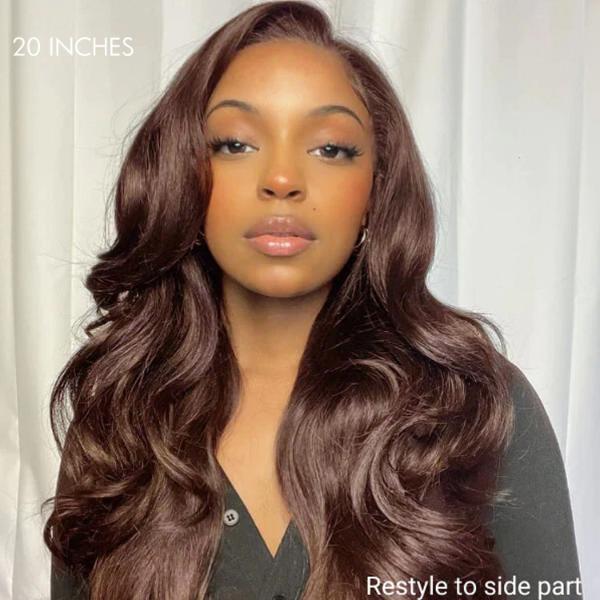 Chestnut Brown Loose Wave 5x5 Closure Lace Glueless Long Mid Part Long Wig 100% Human Hair