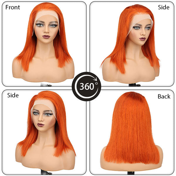 #350 Orange Straight Bob Wig 13x4 HD Lace Front Bob Wig Human Hair