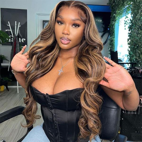 3 Bundles with Lace Closure Ombre Honey Blonde Highlight Color