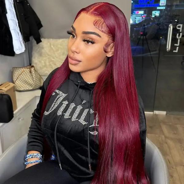 13x4 Lace Burgundy 99J Red Colored Hair Closure Wigs Straight Hair Wig Color Wig